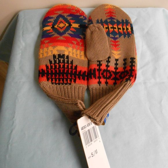 Pendleton Southwestern Aztec Native American Pattern Mittens Size S/M Beige New - Picture 3 of 10
